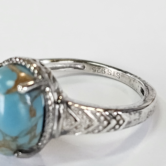 Genuine Turquoise Ring in Platinum over Sterling Silver Sz 5! - Picture 3 of 7